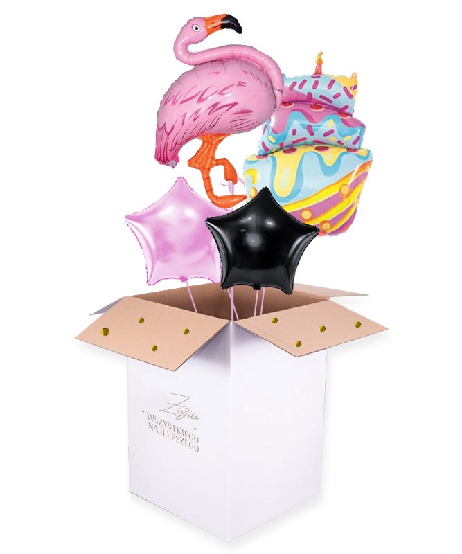 Bukiet balonów z helem w pudełku – Flaming Birthday