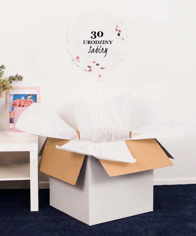 Prezent na 30 urodziny – balon kula z konfetti + imię o rozmiarze xxl