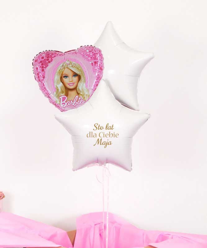 Trzy balony z helem w pudełku na prezent – Barbie