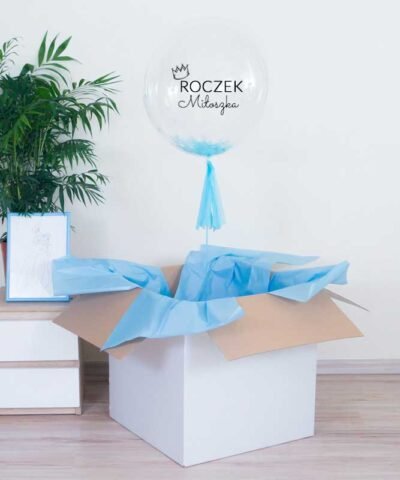 Prezent na roczek – balon xxl z imieniem i helem w pudełku