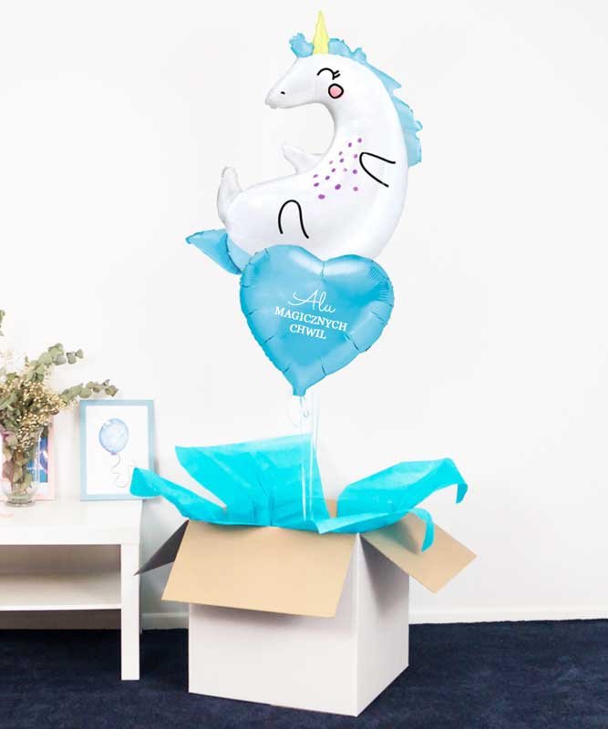 Zestaw prezentowy dla dziecka – balony z helem JEDNOROŻEC