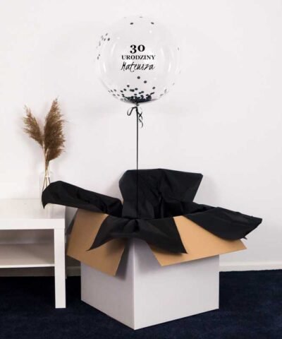 Prezent dla niego na 30 urodziny – balon kula z konfetti + imię w rozmiarze XXL