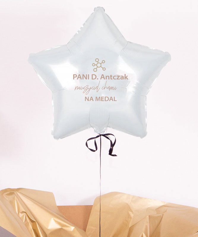 balon biała gwiazdka z napisem