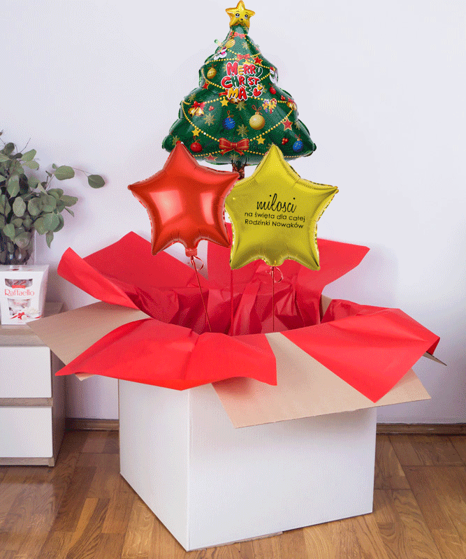 Balony z helem w pudełku na Boże Narodzenie – Choinka