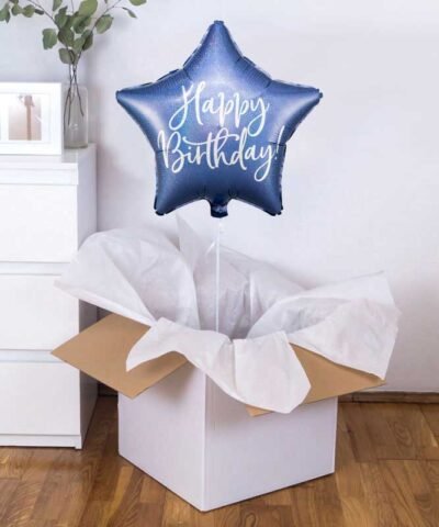 Prezent z napisem Happy Birthday – balon wyskakujący z pudełka