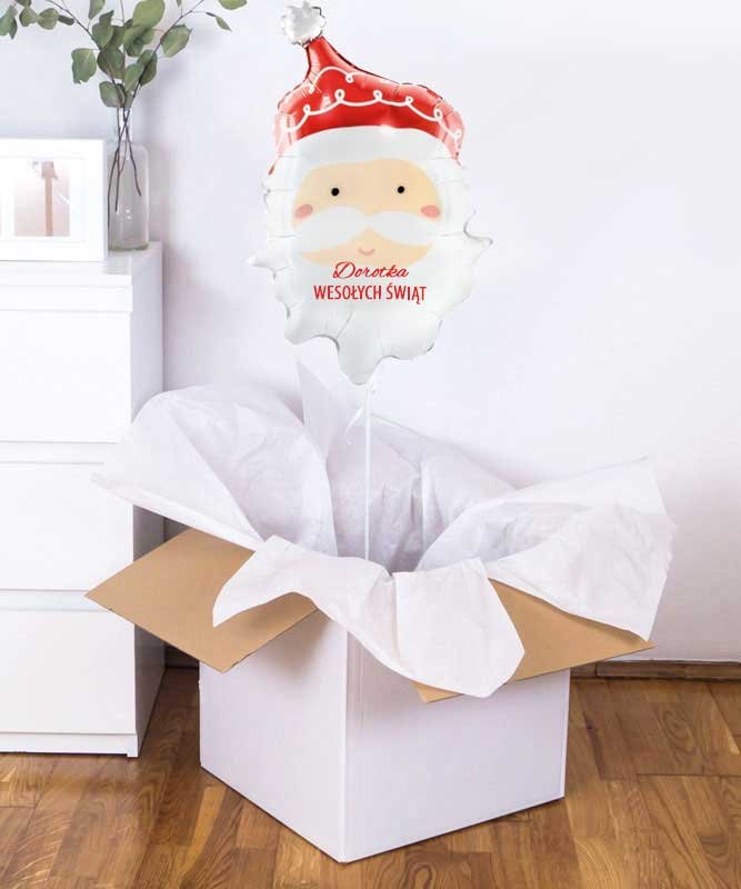 Balon Mikołaj z helem w pudełku – Prezent na Gwiazdkę