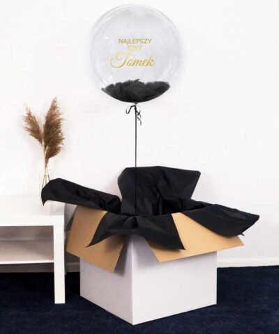 Elegancki prezent dla Szefa – balon xxl kula z helem i piórkami
