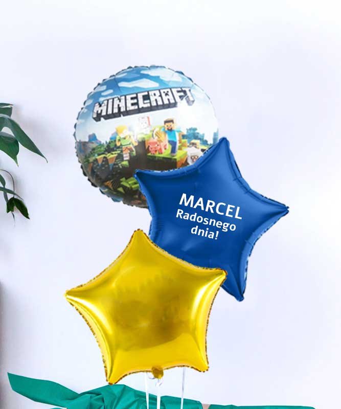 Prezent dla fana minecraft – balony z helem w pudełku