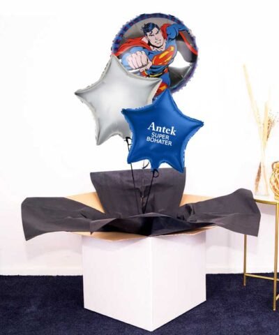 Prezent dla fana Supermana – balony z helem w pudełku