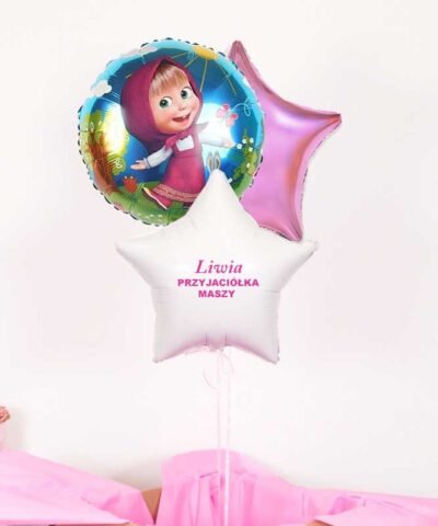 Balon Masza i Niedźwiedź z helem w pudełku na prezent