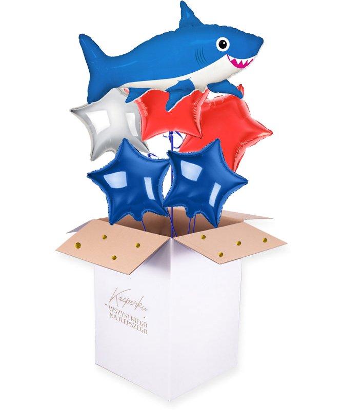 Prezent baby shark na urodziny dziecka – balony z helem w pudełku