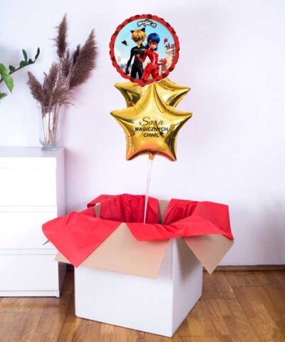 Balony z helem Miraculum Biedronka i Czarny Kot na prezent