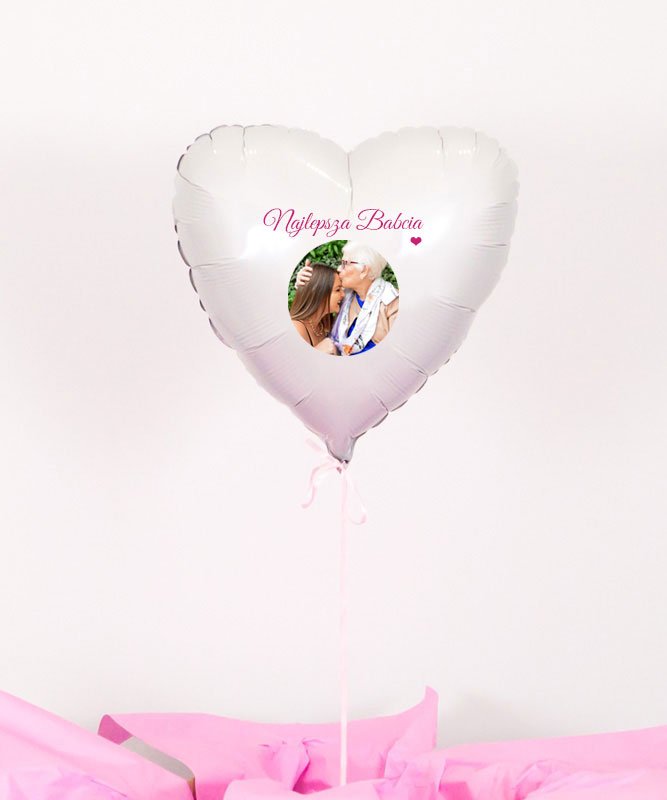 Balon białe serce ze zdjęciem – Prezent dla Babci