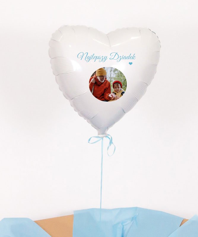 Prezent dla dziadka ze zdjęciem – balon białe serce z helem