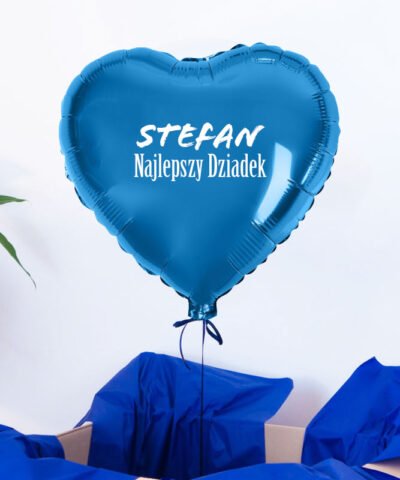 Prezent dla dziadka – balon granatowe serce z helem + imię