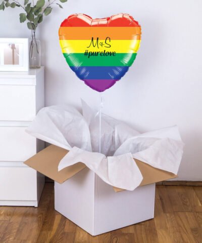 Tęczowy prezent – balon z helem w pudełku