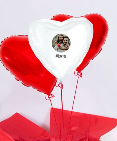 Zestaw prezentowy ze zdjęciem – trzy balony z helem LoveStory