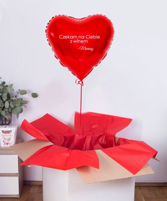 Prezent niespodzianka – balon czerwone serce z helem
