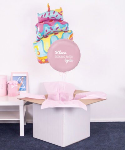 Prezent na urodziny w pudełku – Balony z helem Tort