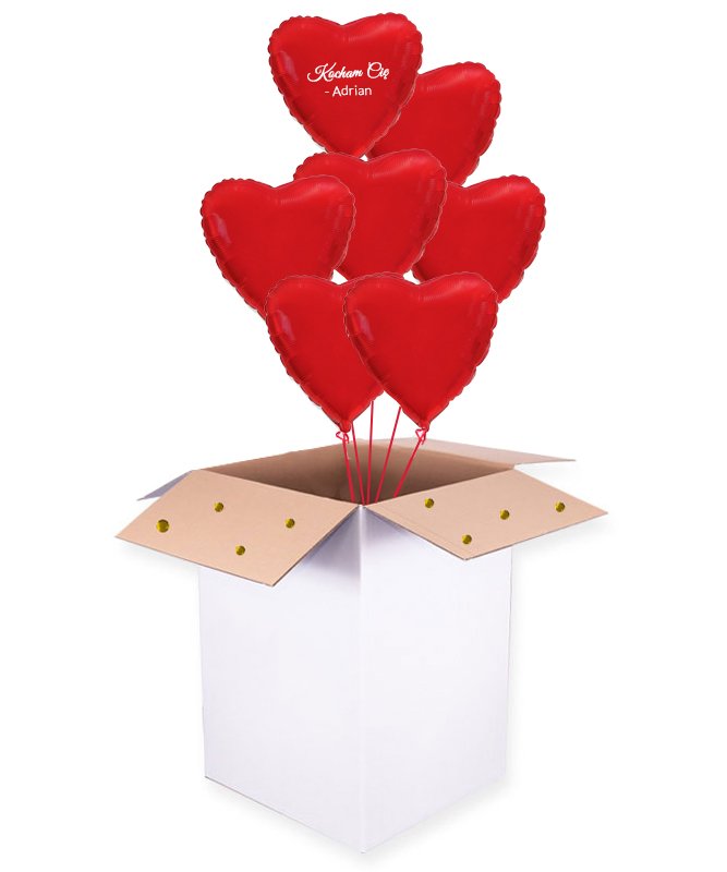 Czerwone serca balony z helem w pudełku – Miłosny prezent