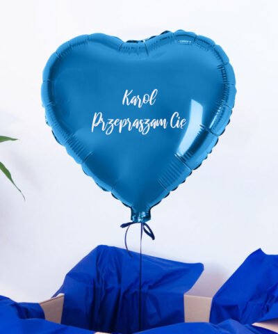 Prezent przeprosinowy – balon serce niebieskie wyskakujące z pudełka