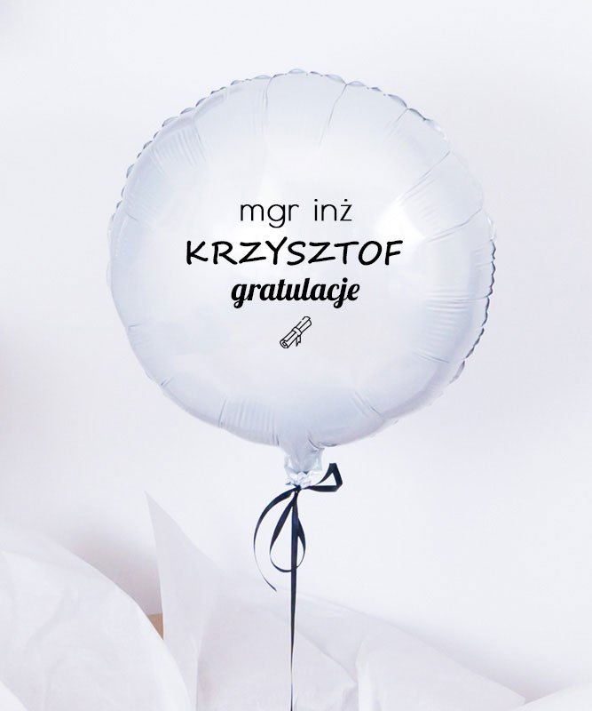 Gratulacyjny prezent dla inżyniera – balon białe koło z personalizacją