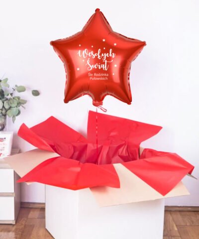 Prezent dla Rodziny na Boże Narodzenie – balon czerwona gwiazdka z personalizacją
