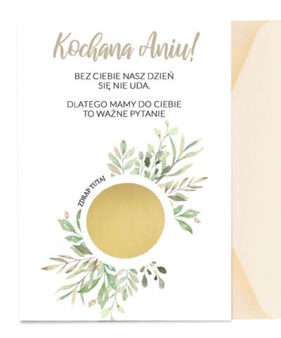 Prośba o świadkowanie zdrapka personalizowana – wzór Eukaliptus