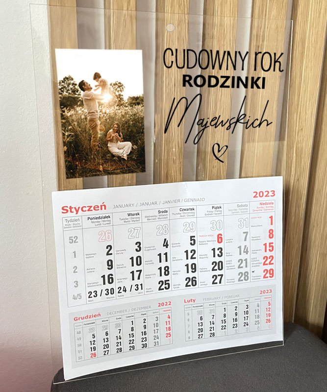 Personalizowany naścienny kalendarz 2023 ze zdjęciem Rodziny