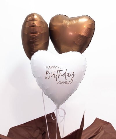 Boho prezent na urodziny – balony z helem w pudełku 3x serce