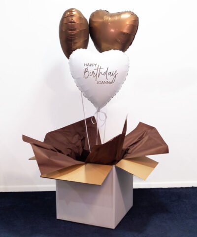 Boho prezent na urodziny – balony z helem w pudełku 3x serce