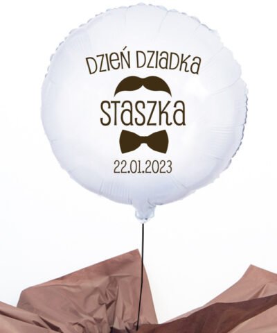Prezent dla Dziadka – balon z imieniem w pudełku – Wąs Krawat