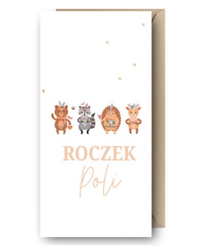 Kartka na roczek z imieniem dziecka – Leśne zwierzątka
