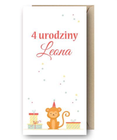 Personalizowana urodzinowa kartka dla dziecka – Małpka