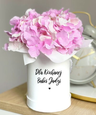 Prezent dla Babci z jej imieniem – Flower box Różowe Hortensje
