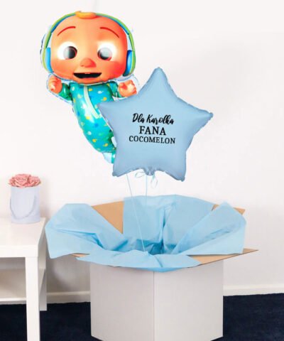 Prezent dla fana cocomelon – balony z helem w pudełku