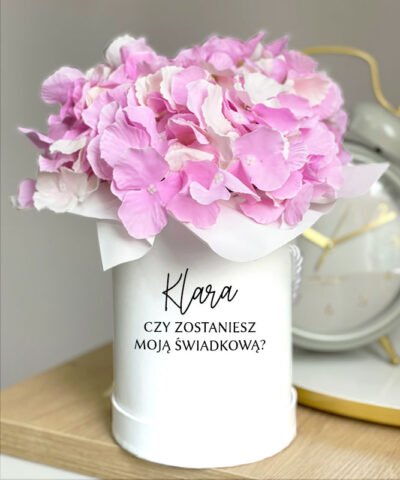 Prośba o świadkowanie z imieniem – Flower box Różowe Hortensje