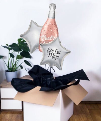 Balony z helem w pudełku na urodziny – Trio z szampanem