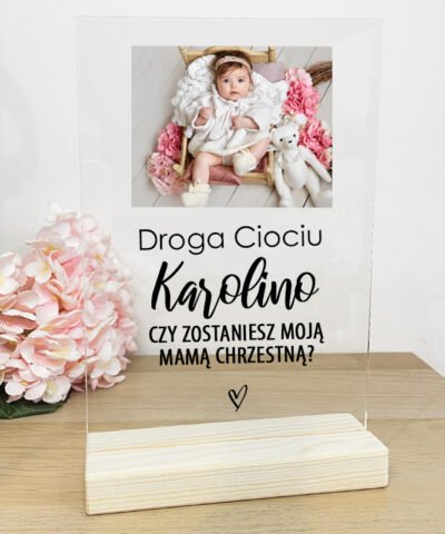 Elegancka prośba o bycie Matką Chrzestną – Statuetka ze zdjęciem