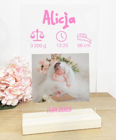 Personalizowana metryczka dla dziewczynki  – Statuetka ze zdjęciem