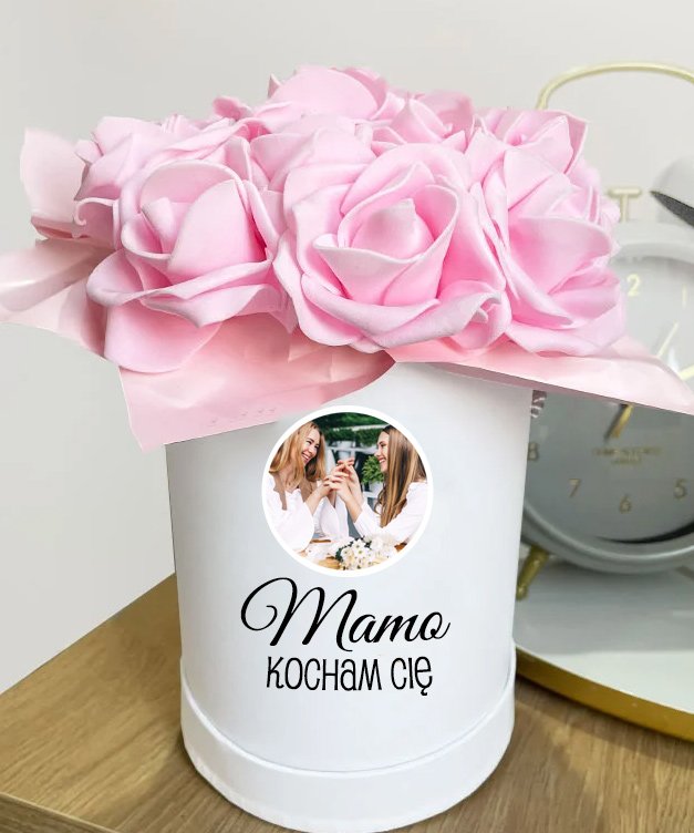 Personalizowany flower box dla Mamy ze zdjęciem – Kocham