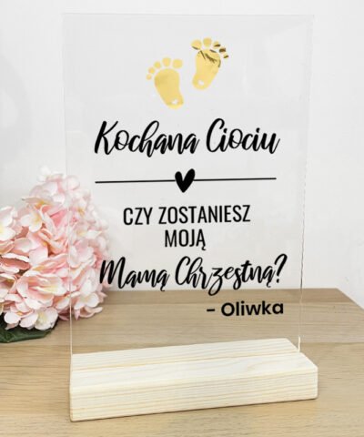 Elegancka prośba o bycie Matką Chrzestną – Statuetka Stópki