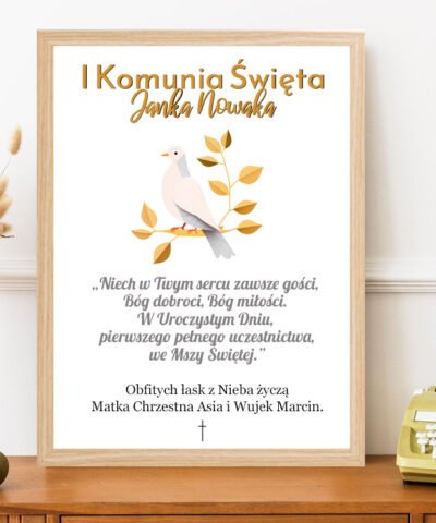 Pamiątka I Komunii Świętej – personalizowany plakat w ramie