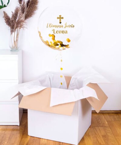 Prezent komunijny z personalizacją – balon kula xxl GOLD