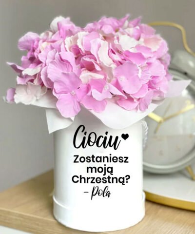 Prośba do Chrzestnej – prezent z personalizacją FLOWER BOX Hortensje