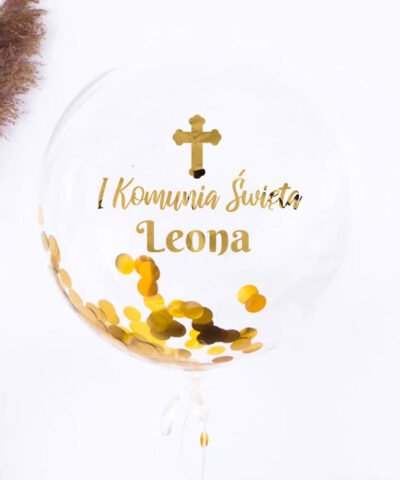 Prezent komunijny z personalizacją – balon kula xxl GOLD