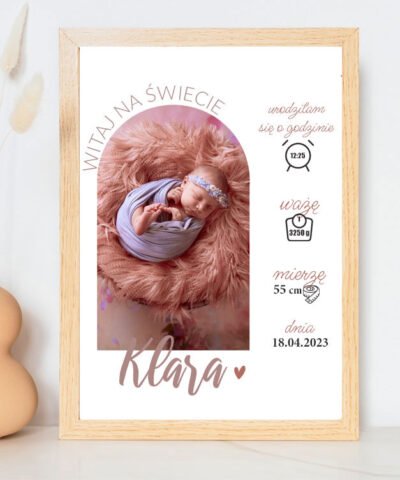 Prezent na narodziny dziewczynki – plakat w ramie ze zdjęciem