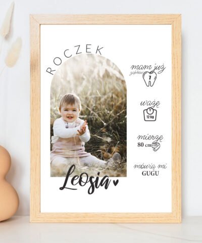 Personalizowany prezent na roczek – PLAKAT w ramie BOHO