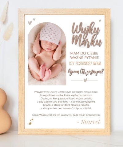 Prośba o bycie chrzestnym ze zdjęciem – Plakat w ramie BOHO