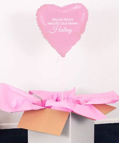 Prezent na Dzień Mamy – różowy balon z helem w pudełku MIŁOŚĆ